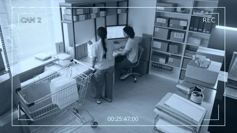 Warehouse Workers Managing Orders Recorded on Cctv Camera Stock Footage 346048846