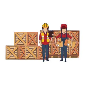 Warehouse workers with merchandise blue lines Illustrazione stock