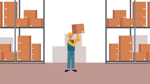 Warehouse workers moving and organizing boxes using a forklift in a spaciou.. Video stock 338990269