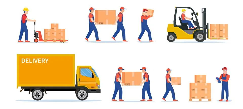 Warehouse workers with parcels boxes Stock Illustration