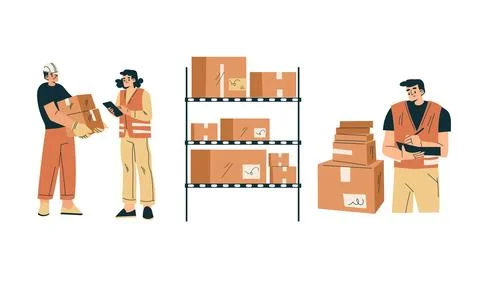 Warehouse Workers Responsible for Efficiently Managing Stock and Inventory Stock Illustration