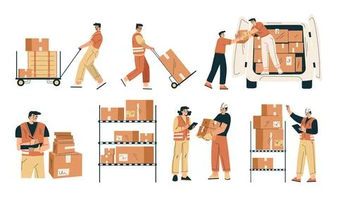Warehouse Workers Responsible for Handling Packages and Deliveries Effectively Stock Illustration