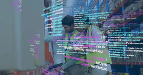 Warehouse workers scanning box barcodes for inventory while verifying data on Stock Footage 309895370