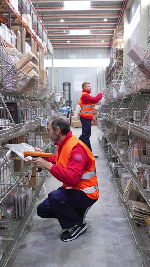 Warehouse workers scanning packages with barcode scanner Stock Footage 312856469