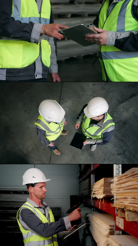 Warehouse Workers Using Tablet and Scanning Materials for Inventory. Stock Footage 345781914