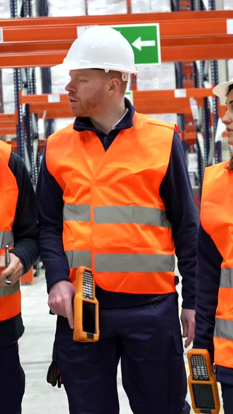 Warehouse workers walking and talking logistics Stock Footage 305647308