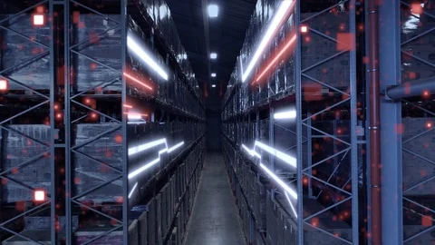 Warehouses large logistics commerce structure with boxes on the shelf. Teamwork Stock Footage 91891560