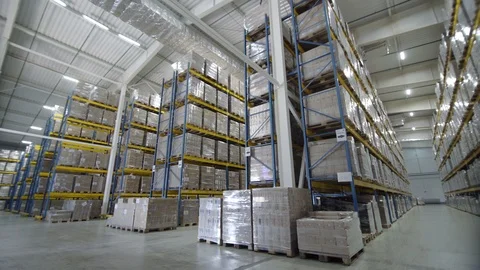 Warehouses large logistics commerce structure with boxes on the shelf Stock-Footage 106126022