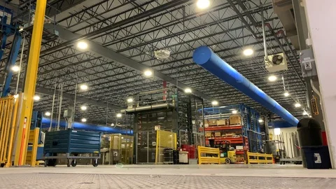 Warehouses large logistics commerce structure with boxes on the shelf. Teamwork  Stock Footage 108066561