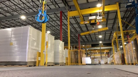 Warehouses large logistics commerce structure with boxes on the shelf. Teamwork  Stock Footage 108066562