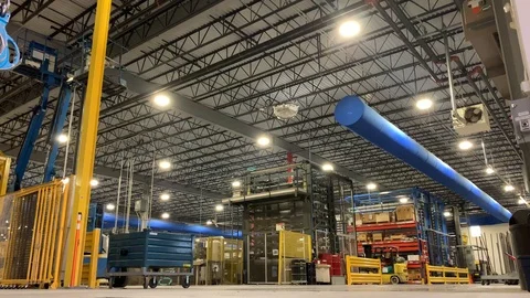 Warehouses large logistics commerce structure with boxes on the shelf. Teamwork  Stock Footage 108066565