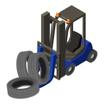Warehousing equipment icon isometric vector. Automat loader delivers car tire Stock Illustration