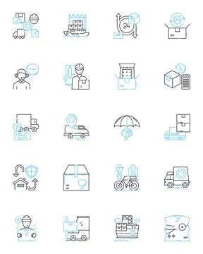 Warehousing solutions linear icons set. Storage, Logistics, Inventory Illustrazione stock