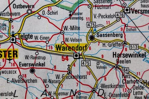 Warendorf, Germany, on a road map Stock Photos