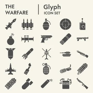 Warfare glyph icon set, weapon symbols collection, vector sketches, logo Stock Illustration