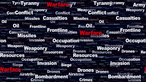 WARFARE Seamless Endless Keywords Animation, Background, Loop 스톡 동영상 331098757