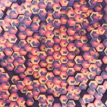 A warm, abstract background with three-dimensional hexagons. 3d rendering Stock Illustration