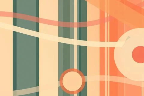 Warm abstract geometric background with circles and straight lines in peach.. Illustrazione stock