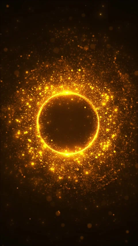 Warm amber particles gather around a bright luminous circle, forming a sparkling Stock Footage 340993598