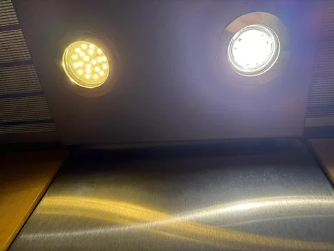 Warm and cool LED light contrast modern ceiling lamps with energy saving desi Stock Photos