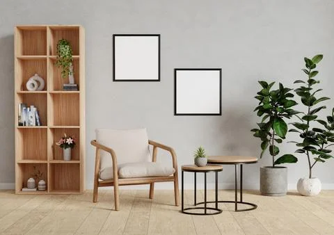 Warm and Cozy Composition of spring living room interior with mock-up poster Stock Illustration