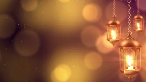 A warm and festive backdrop dominated by golden Islamic-style Stock Footage 328460787