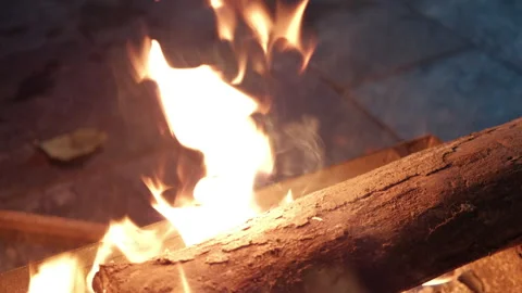 Warm and inviting bonfire evening in Pokhara, Nepal during January, close up Stock Footage 302033022