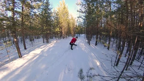 Warm up and jogging in the winter forest.  2 Shots. Stock-Footage 150800486