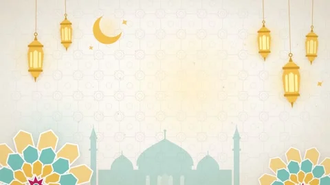 Warm Animated Islamic Background Featuring Lanterns Mosque And Geometric Desi Stock Footage 348111136