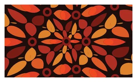 Warm autumn floral pattern with orange and brown layered petals on dark bac.. Illustrazione stock