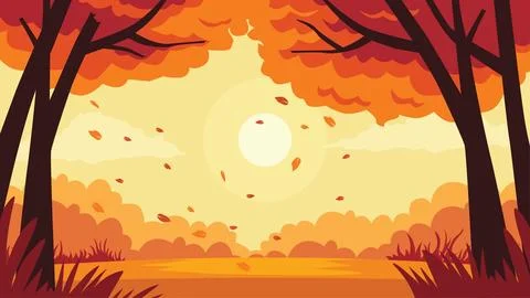 Warm Autumn Light in Forest with Fallen Leaves Stock Illustration