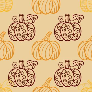 Warm autumn seamless pattern with pumpkins Stock Illustration