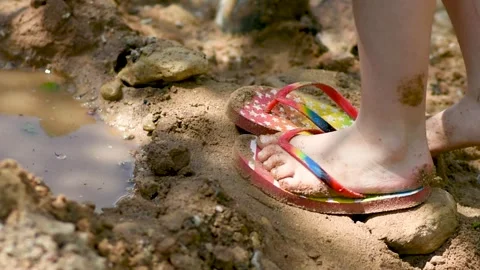 Warm beach by the lake. child spend long summer day. vacation, on weekends Stock Footage 276562747