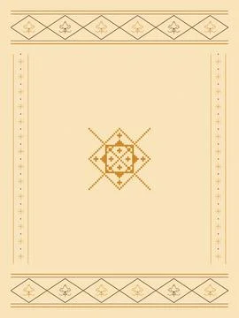 A warm beige textile-inspired composition combines fine gold borders, repea.. Stock Illustration