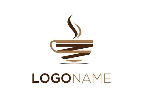 Warm Brown Cup Coffee Logo Design	 Stock Illustration