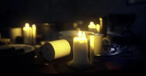 Warm candlelight illuminates a cozy dining setting during an intimate dinner Stock Illustration