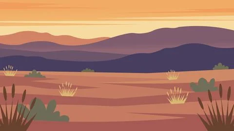Warm Canyon Desert Flat Design Illustration Dusk Stock Illustration