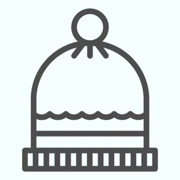 Warm cap line icon. Winter snowboard knit hat with pompon. Autumn season vector イラスト素材
