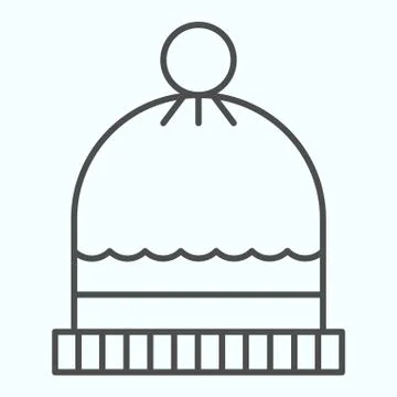 Warm cap thin line icon. Winter snowboard knit hat with pompon. Autumn season イラスト素材