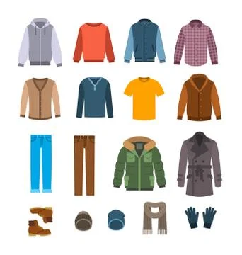 Warm casual clothes for men vector icons Stock Illustration