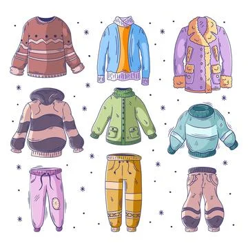 Warm clothes hand drawn doodle full color Stock Illustration
