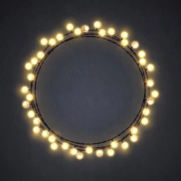 Warm colored vector light string Christmas wreath made of incandescent lamps Illustrazione stock