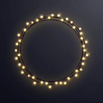 Warm colored vector light string Christmas wreath made of incandescent lamps Illustrazione stock