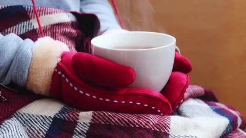 A warm cup of tea in winter Video stock 168233576