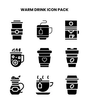 Warm Drink Glyph Vector Icons Pack Stock Illustration