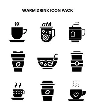 Warm Drink Glyph Vector Icons Pack Stock Illustration