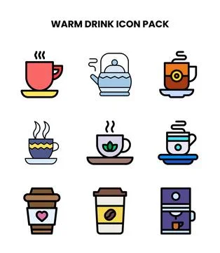 Warm Drink Lineal Color Vector Icons Pack Stock Illustration