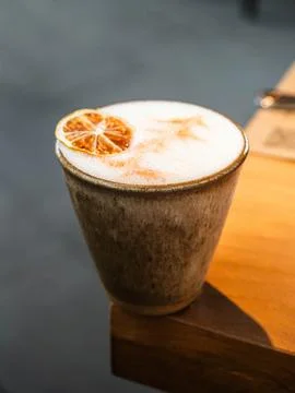 Warm drink sits in rustic ceramic cup Stock Photos