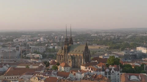 Warm Evening Drone Flyover of Cathedral of St. Peter and Paul Stock Footage 346215370