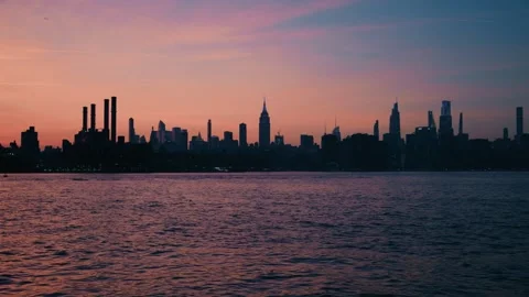 Warm Evening Light on Manhattan Waterfront Stock Footage 321011112